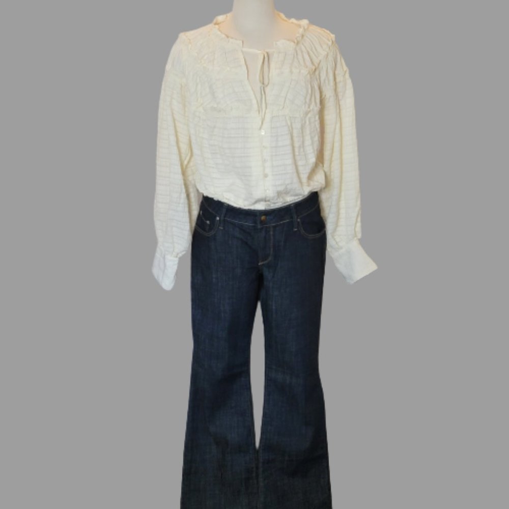 Free People Hailey Crop L/S Midriff Blouse Cream Size M NWT - Picture 2 of 12